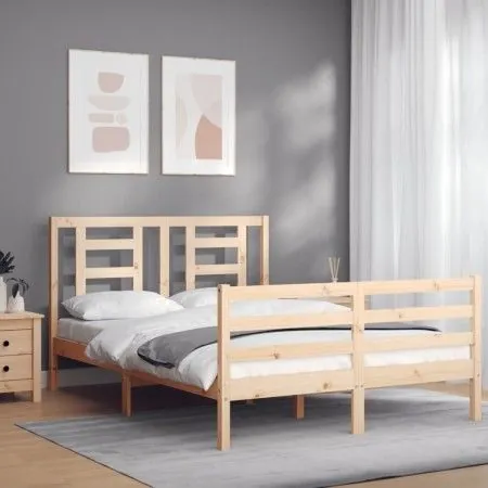 Estructura de cama con cabecero madera maciza 140x200 cm de vidaXL, Camas y somieres - Ref: Foro24-3194701, Precio: 121,10 €,...