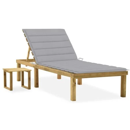 Tumbona de jardín con mesa y cojín de madera de pino impregnada by , Loungers - Ref: Foro24-3065835, Price: 124,84 €, Discoun...