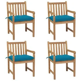 Sillas de jardín con cojines 4 uds madera de teca azul claro de , Sillas de jardín - Ref: Foro24-3073023, Precio: 577,85 €, D...