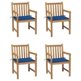 Sillas de jardín 4 uds madera de teca con cojines azul royal de , Sillas de jardín - Ref: Foro24-3073014, Precio: 584,96 €, D...