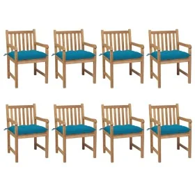Sillas de jardín 8 uds madera maciza de teca cojines azul claro de , Sillas de jardín - Ref: Foro24-3073077, Precio: 1,00 €, ...