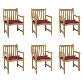 Sillas de jardín 6 uds madera maciza de teca cojines rojo tinto de , Sillas de jardín - Ref: Foro24-3073040, Precio: 860,92 €...