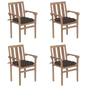 Sillas de jardín apilables 4 uds madera maciza teca con cojines de , Sillas de jardín - Ref: Foro24-3073402, Precio: 506,02 €...
