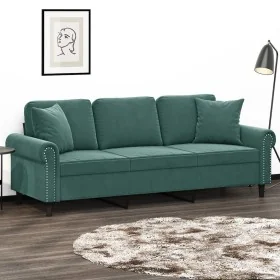 Sofá de 3 plazas con cojines terciopelo verde oscuro 180 cm by , Sofas - Ref: Foro24-3200957, Price: 316,48 €, Discount: %