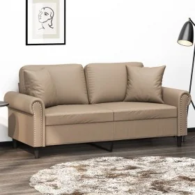 Sofá de 2 plazas con cojines cuero sintético capuchino 140 cm de , Sofás - Ref: Foro24-3200934, Precio: 247,06 €, Descuento: %