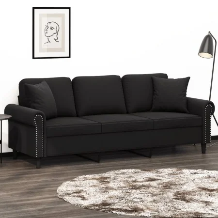 Sofá de 3 plazas con cojines terciopelo negro 180 cm de , Sofás - Ref: Foro24-3200960, Precio: 321,12 €, Descuento: %