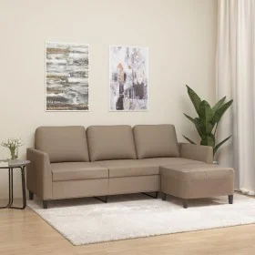 Sofá 3 plazas y taburete cuero sintético color capuchino 180 cm de , Sofás - Ref: Foro24-3201126, Precio: 309,14 €, Descuento: %