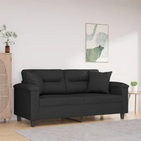 Sofá de 2 plazas con cojines tela de microfibra negro 140 cm de , Sofás - Ref: Foro24-3200974, Precio: 304,28 €, Descuento: %