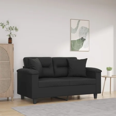 Sofá de 2 plazas con cojines cuero sintético negro 120 cm de , Sofás - Ref: Foro24-3200983, Precio: 242,76 €, Descuento: %