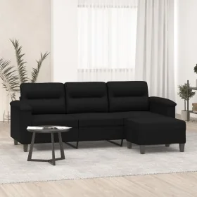 Sofá de 3 plazas y taburete tela microfibra negro 180 cm de , Sofás - Ref: Foro24-3201234, Precio: 381,34 €, Descuento: %