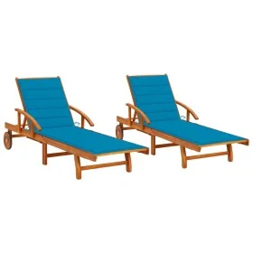 Tumbonas con cojines 2 unidades madera maciza de acacia de , Tumbonas - Ref: Foro24-3077334, Precio: 460,78 €, Descuento: %
