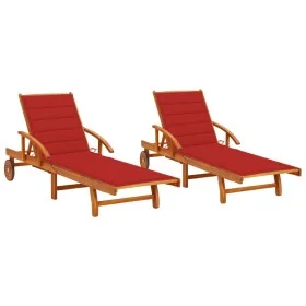 Tumbonas con cojines 2 unidades madera maciza de acacia de , Tumbonas - Ref: Foro24-3077336, Precio: 462,79 €, Descuento: %