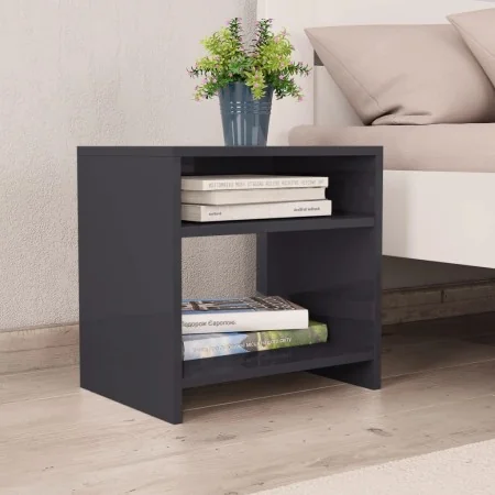 Mesita de noche madera contrachapada gris brillante 40x30x40cm de , Mesitas de noche - Ref: Foro24-800025, Precio: 31,21 €, D...