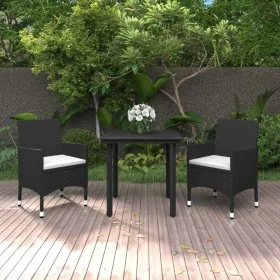 Set comedor de jardín 3 pzas y cojines ratán sintético y vidrio de , Conjuntos de jardín - Ref: Foro24-3099679, Precio: 205,3...
