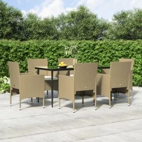 Juego de comedor de jardín 7 piezas con cojines beige y negro de , Conjuntos de jardín - Ref: Foro24-3156625, Precio: 533,84 ...