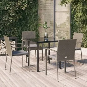 Set comedor jardín 5 pzas y cojines ratán sintético negro gris de , Conjuntos de jardín - Ref: Foro24-3185126, Precio: 338,22...