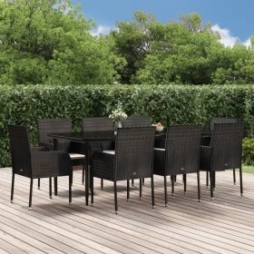Set de comedor de jardín 9 pzas y cojines ratán sintético negro de , Conjuntos de jardín - Ref: Foro24-3185147, Precio: 676,7...