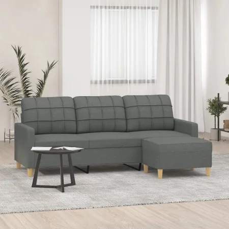 Sofá de 3 plazas con taburete de tela gris oscuro 180 cm de , Sofás - Ref: Foro24-3201002, Precio: 334,65 €, Descuento: %
