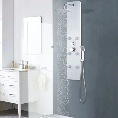 Panel ducha de vidrio 25x44,6x130 cm blanco de , Boquillas de chorro para bañeras y duchas - Ref: Foro24-142992, Precio: 201,...