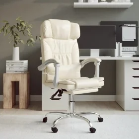 Silla de oficina reclinable masaje cuero sintético color crema de , Sillas de oficina - Ref: Foro24-349746, Precio: 140,48 €,...