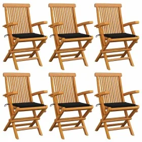 Sillas de jardín 6 uds madera maciza de teca con cojines negros de , Sillas de jardín - Ref: Foro24-3062548, Precio: 458,37 €...