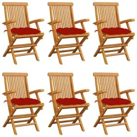 Sillas de jardín 6 uds madera maciza de teca con cojines rojos de , Sillas de jardín - Ref: Foro24-3062562, Precio: 443,04 €,...