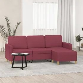 Sofá de 3 plazas con taburete de tela rojo tinto 180 cm de , Sofás - Ref: Foro24-3201198, Precio: 269,50 €, Descuento: %