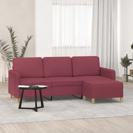 Sofá de 3 plazas con taburete de tela rojo tinto 180 cm de , Sofás - Ref: Foro24-3201198, Precio: 269,50 €, Descuento: %