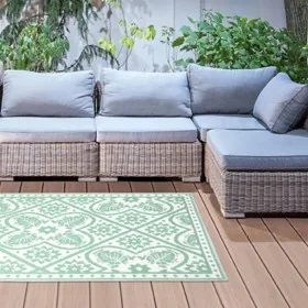 Esschert Design Alfombra de exterior azulejos verde blanco 182x122 cm de , Protectores para exterior - Ref: Foro24-433913, Pr...