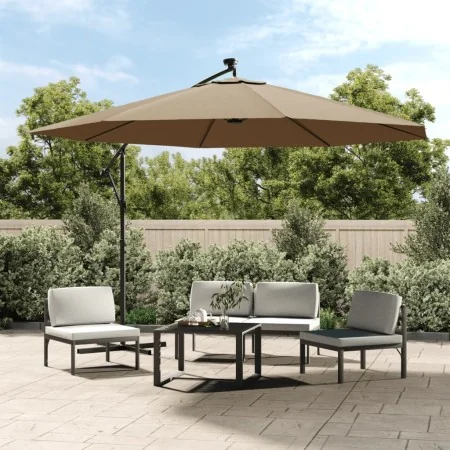 Sombrilla voladiza jardín con luces LED palo acero taupe 350 cm de , Sombrillas - Ref: Foro24-44526, Precio: 132,56 €, Descue...