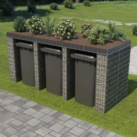 Muro de gaviones para contenedor de basura acero 270x100x130 cm de , Soportes para contenedores de residuos - Ref: Foro24-143...