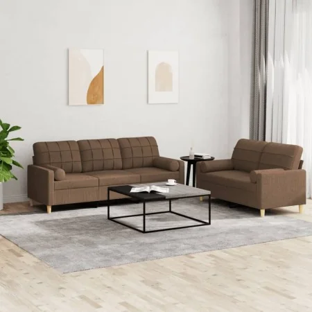 Juego de sofás con cojines 2 piezas tela marrón by , Sofas - Ref: Foro24-3201325, Price: 489,63 €, Discount: %