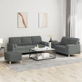 Juego de sofás con cojines 3 piezas tela gris oscuro by , Sofas - Ref: Foro24-3201331, Price: 579,30 €, Discount: %