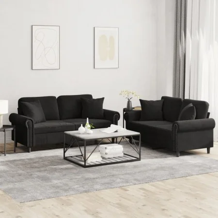 Juego de sofás con cojines 2 piezas terciopelo negro by , Sofas - Ref: Foro24-3202235, Price: 500,37 €, Discount: %
