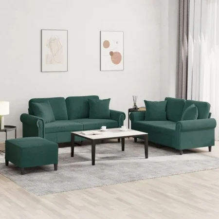 Juego de sofás con cojines 3 piezas terciopelo verde oscuro by , Sofas - Ref: Foro24-3202242, Price: 606,11 €, Discount: %