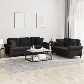 Juego de sofás con cojines 2 piezas terciopelo negro de , Sofás - Ref: Foro24-3202275, Precio: 590,95 €, Descuento: %