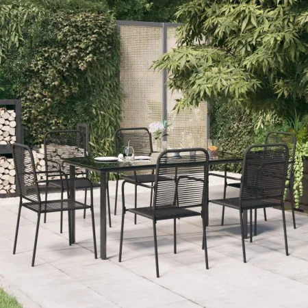 Juego de comedor jardín 7 pzas acero y cuerda de algodón negro de , Conjuntos de jardín - Ref: Foro24-3156537, Precio: 437,11...