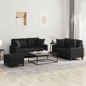 Juego de sofás con cojines 3 piezas cuero sintético negro de , Sofás - Ref: Foro24-3201373, Precio: 497,88 €, Descuento: %