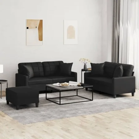 Juego de sofás con cojines 3 piezas cuero sintético negro de , Sofás - Ref: Foro24-3201373, Precio: 497,88 €, Descuento: %