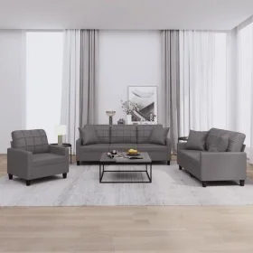 Juego de sofás con cojines 3 piezas cuero sintético gris von , Sofas - Ref: Foro24-3201350, Preis: 580,76 €, Rabatt: %