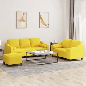 Juego de sofás con cojines 3 piezas tela amarillo claro von , Sofas - Ref: Foro24-3201863, Preis: 494,25 €, Rabatt: %