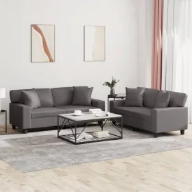 Juego de sofás con cojines 2 piezas cuero sintético gris de , Sofás - Ref: Foro24-3201926, Precio: 534,28 €, Descuento: %