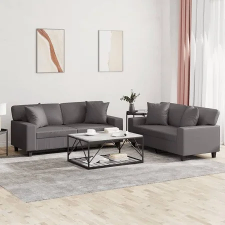 Juego de sofás con cojines 2 piezas cuero sintético gris de , Sofás - Ref: Foro24-3201926, Precio: 534,28 €, Descuento: %