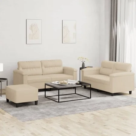 Juego de sofás con cojines 3 piezas tela microfibra crema de , Sofás - Ref: Foro24-3202324, Precio: 504,34 €, Descuento: %