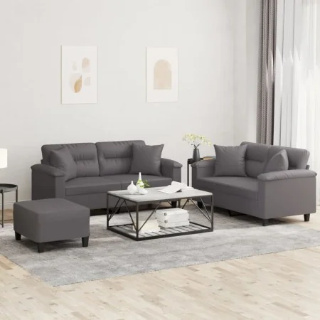 Juego de sofás con cojines 3 piezas cuero sintético gris de , Sofás - Ref: Foro24-3202379, Precio: 541,05 €, Descuento: %