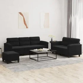 Juego de sofás con cojines 3 piezas tela microfibra negro de , Sofás - Ref: Foro24-3202347, Precio: 612,77 €, Descuento: %