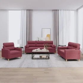Juego de sofás con cojines 3 piezas tela rojo tinto de , Sofás - Ref: Foro24-3201558, Precio: 629,60 €, Descuento: %