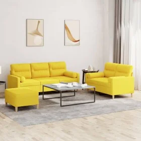 Juego de sofás con cojines 3 piezas tela amarillo claro de , Sofás - Ref: Foro24-3201629, Precio: 501,67 €, Descuento: %