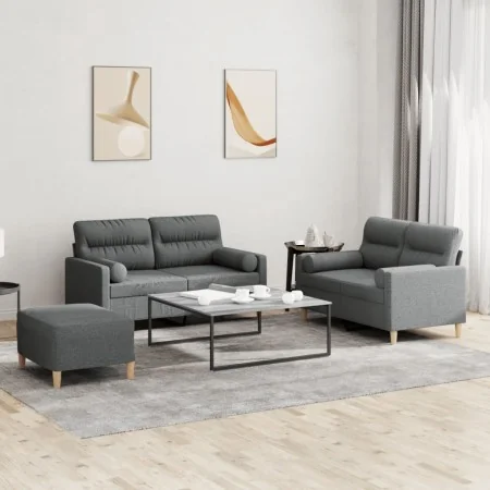 Juego de sofás con cojines 3 piezas tela gris oscuro by , Sofas - Ref: Foro24-3201593, Price: 488,90 €, Discount: %