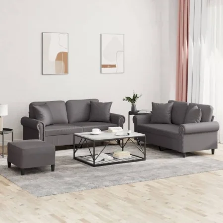 Juego de sofás con cojines 3 piezas cuero sintético gris de , Sofás - Ref: Foro24-3202167, Precio: 527,85 €, Descuento: %